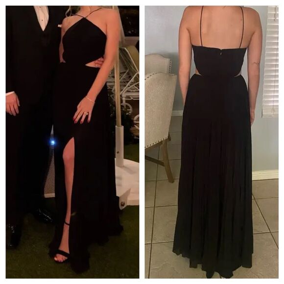 AMUR Maxi Dress Gown Black Janet Halter Pleated Sleeveless size 8 - Picture 2 of 12